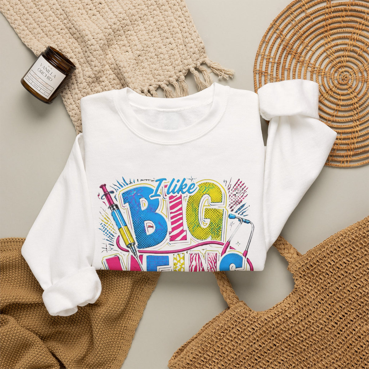 Sewing Crewneck Sweatshirt — "I Like Big Bows and I Cannot Lie" Colorful Quilting Design