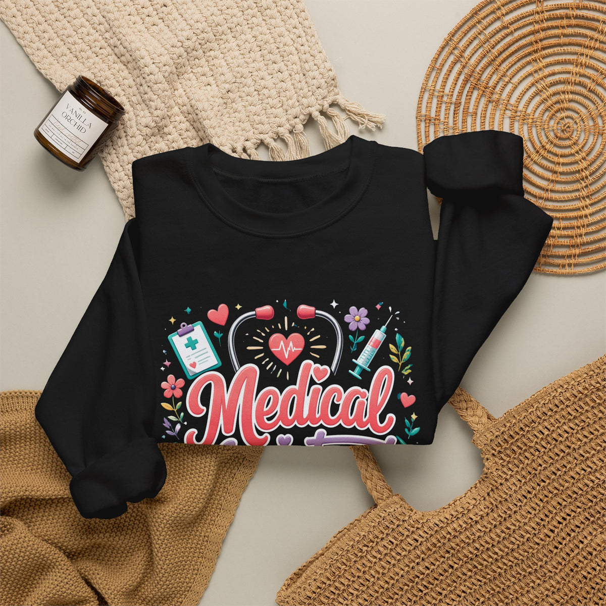Medical Assistant Crewneck Sweatshirt — Cute Pastel Stethoscope & Heart Design