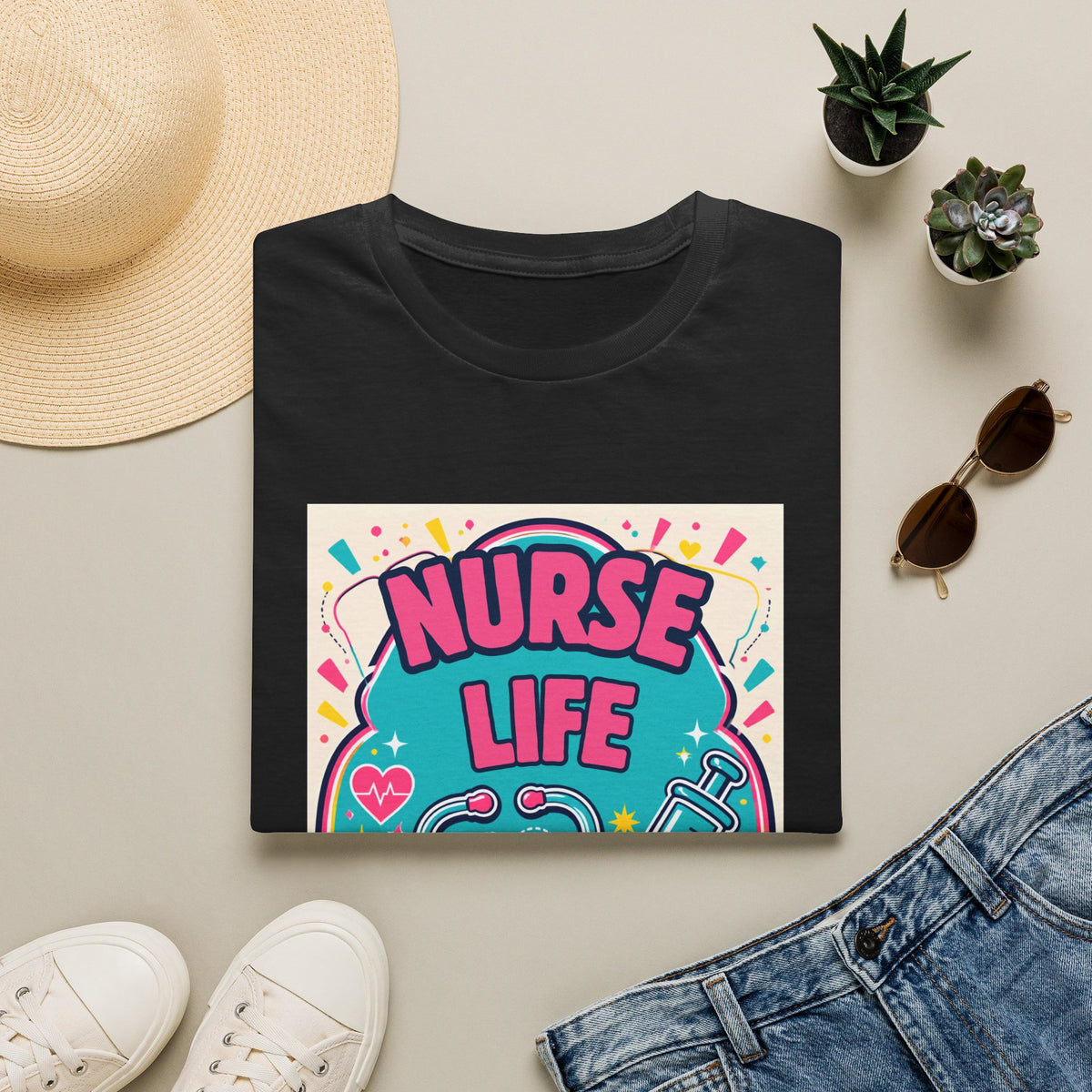 Nurse Life T-Shirt — Colorful Stethoscope & Syringe Graphic for Nurses