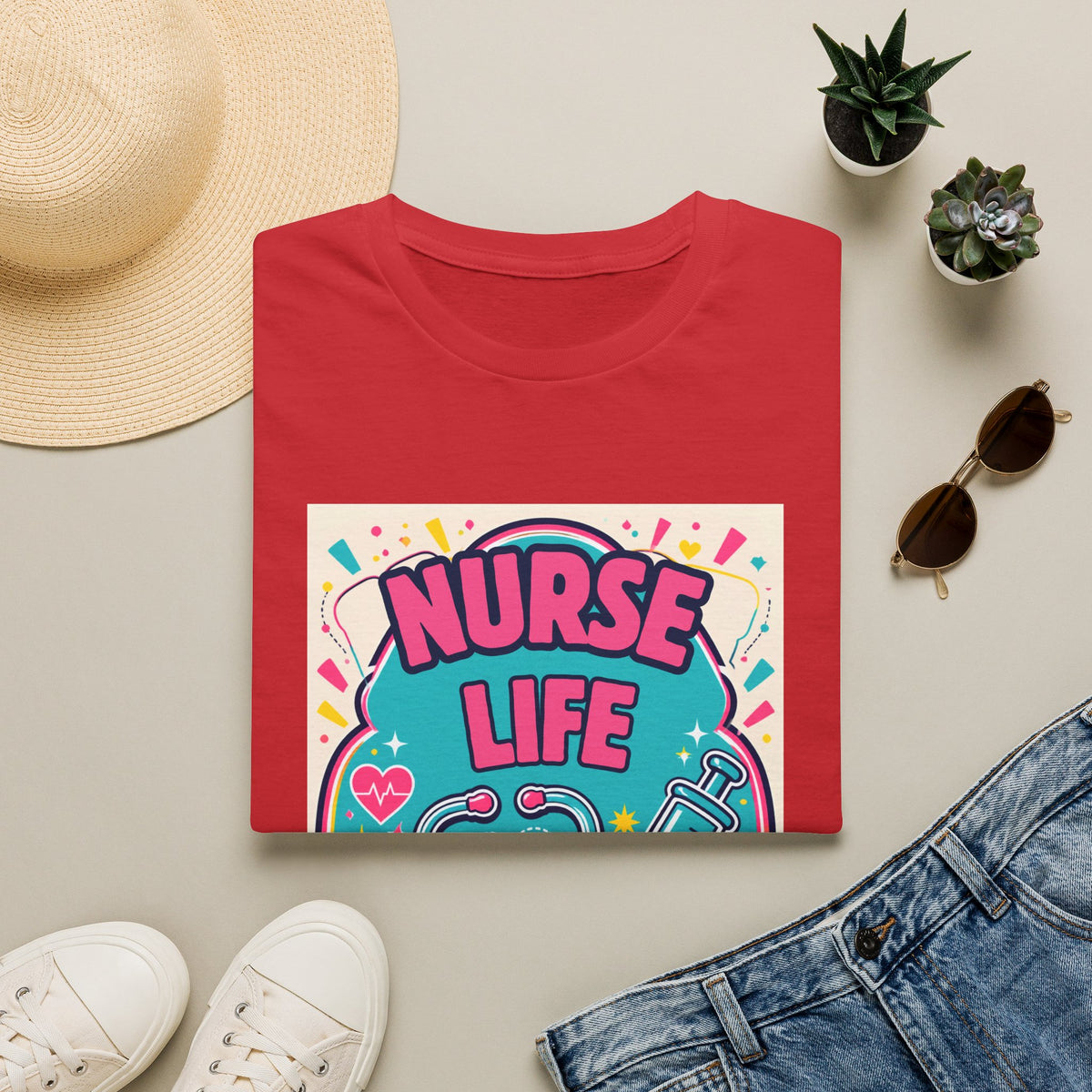 Nurse Life T-Shirt — Colorful Stethoscope & Syringe Graphic for Nurses