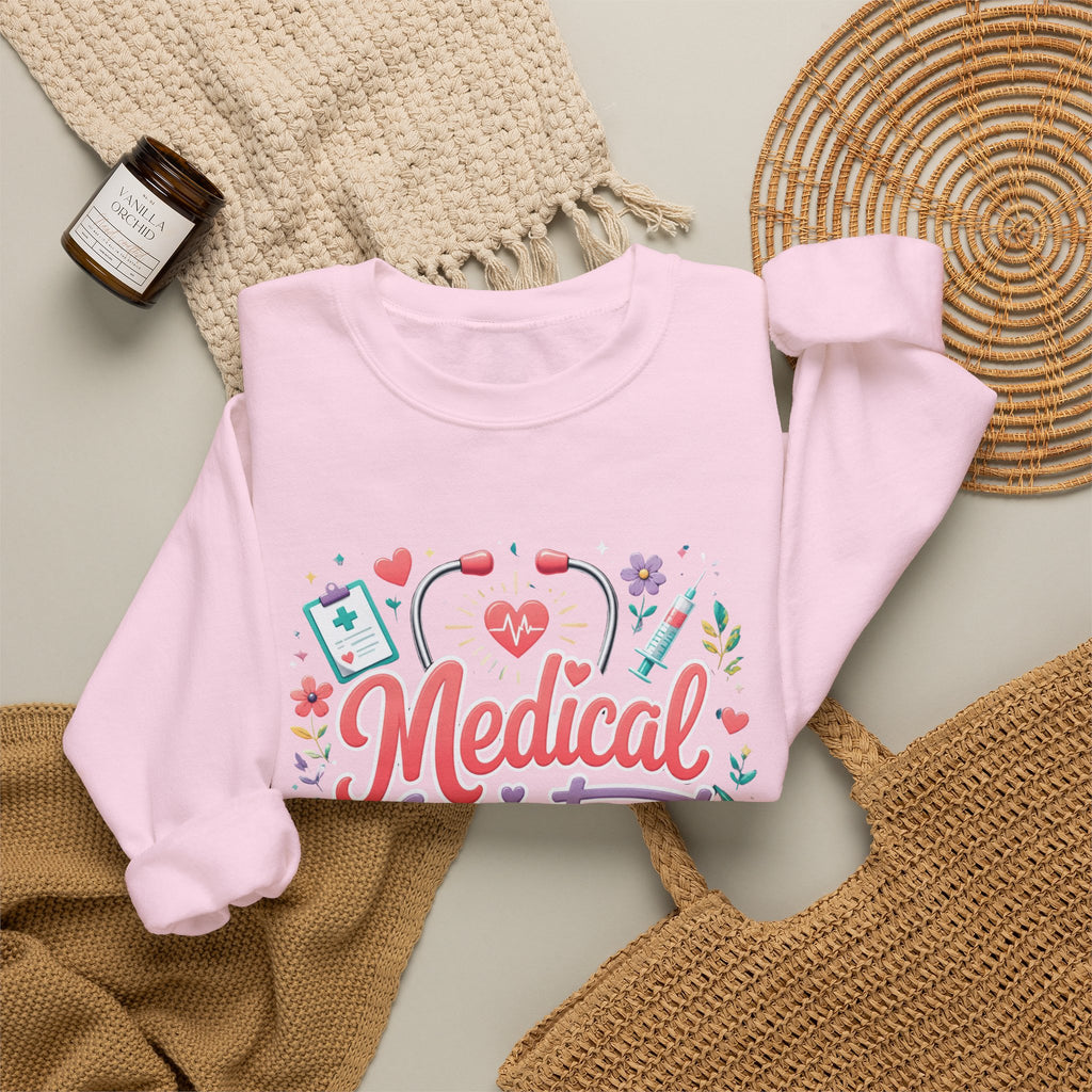 Medical Assistant Crewneck Sweatshirt — Cute Pastel Stethoscope & Heart Design