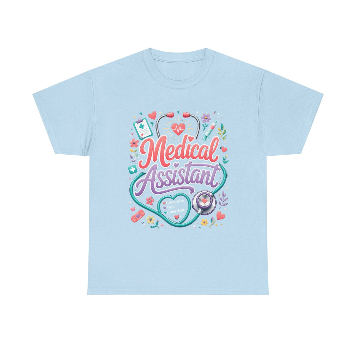 Medical Assistant T-Shirt — Cute Stethoscope & Nursing Icons Graphic Tee