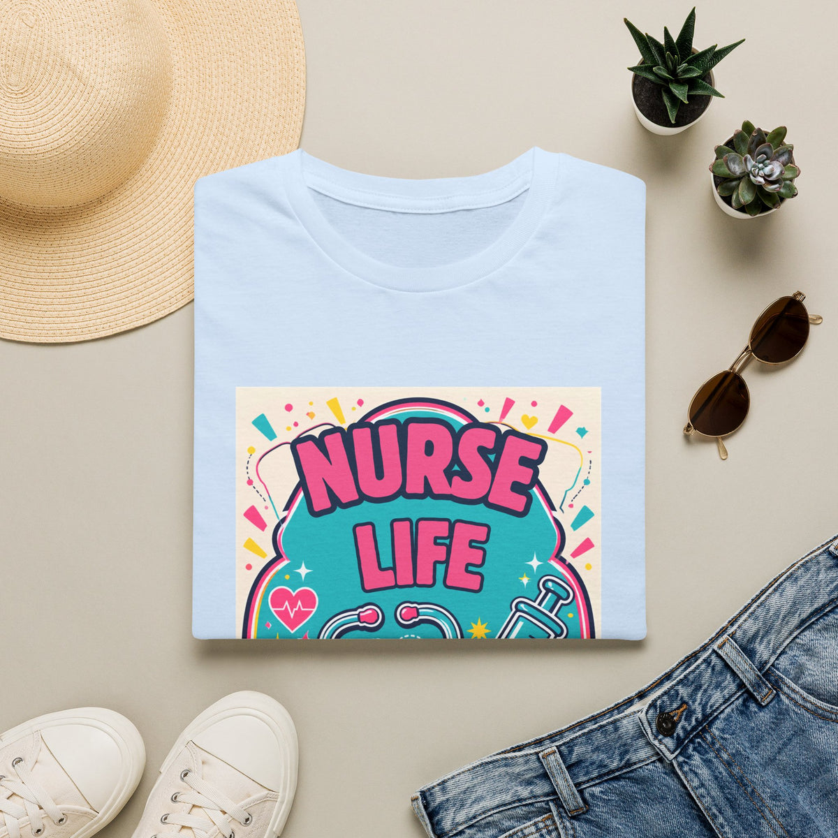 Nurse Life T-Shirt — Colorful Stethoscope & Syringe Graphic for Nurses