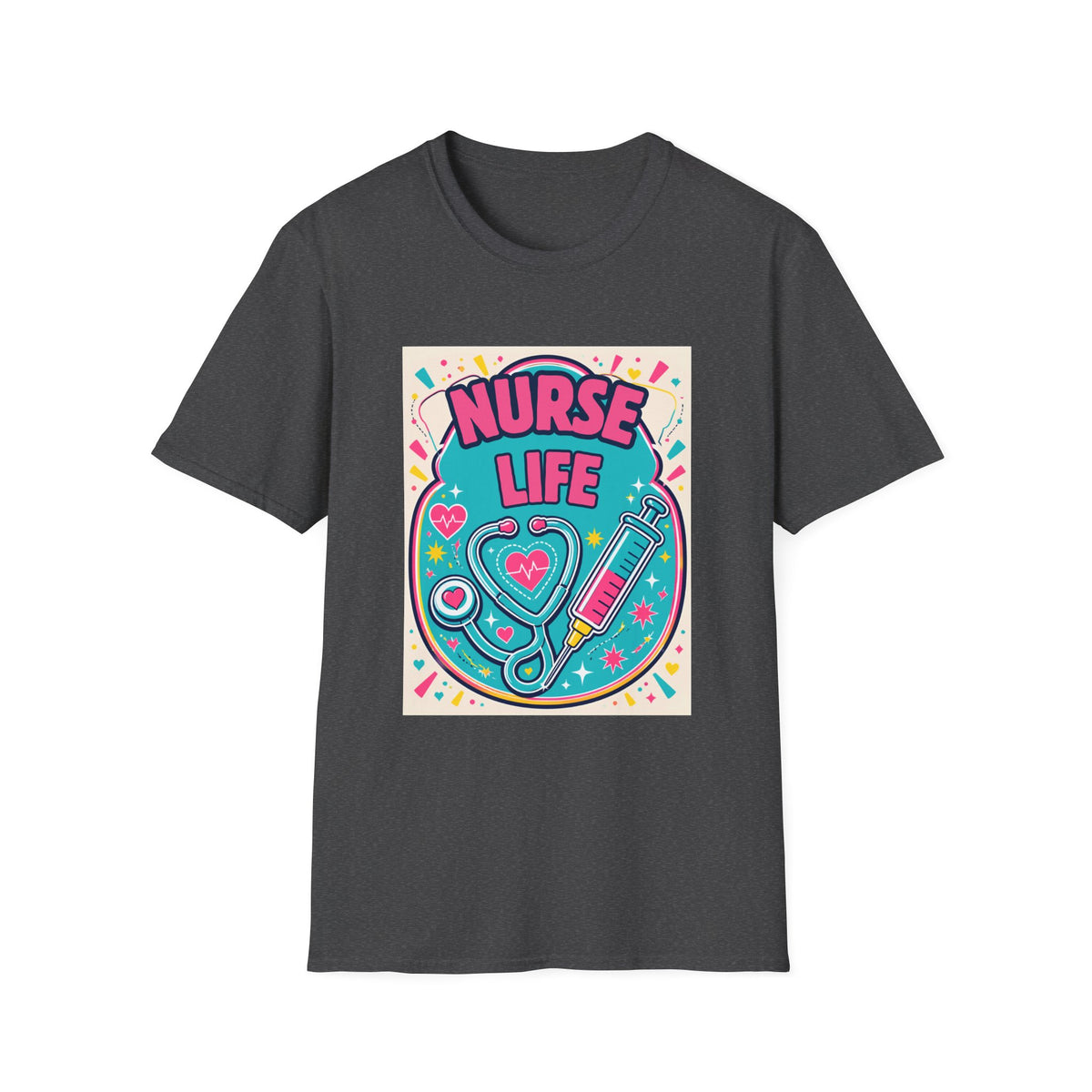 Nurse Life T-Shirt — Colorful Stethoscope & Syringe Graphic for Nurses