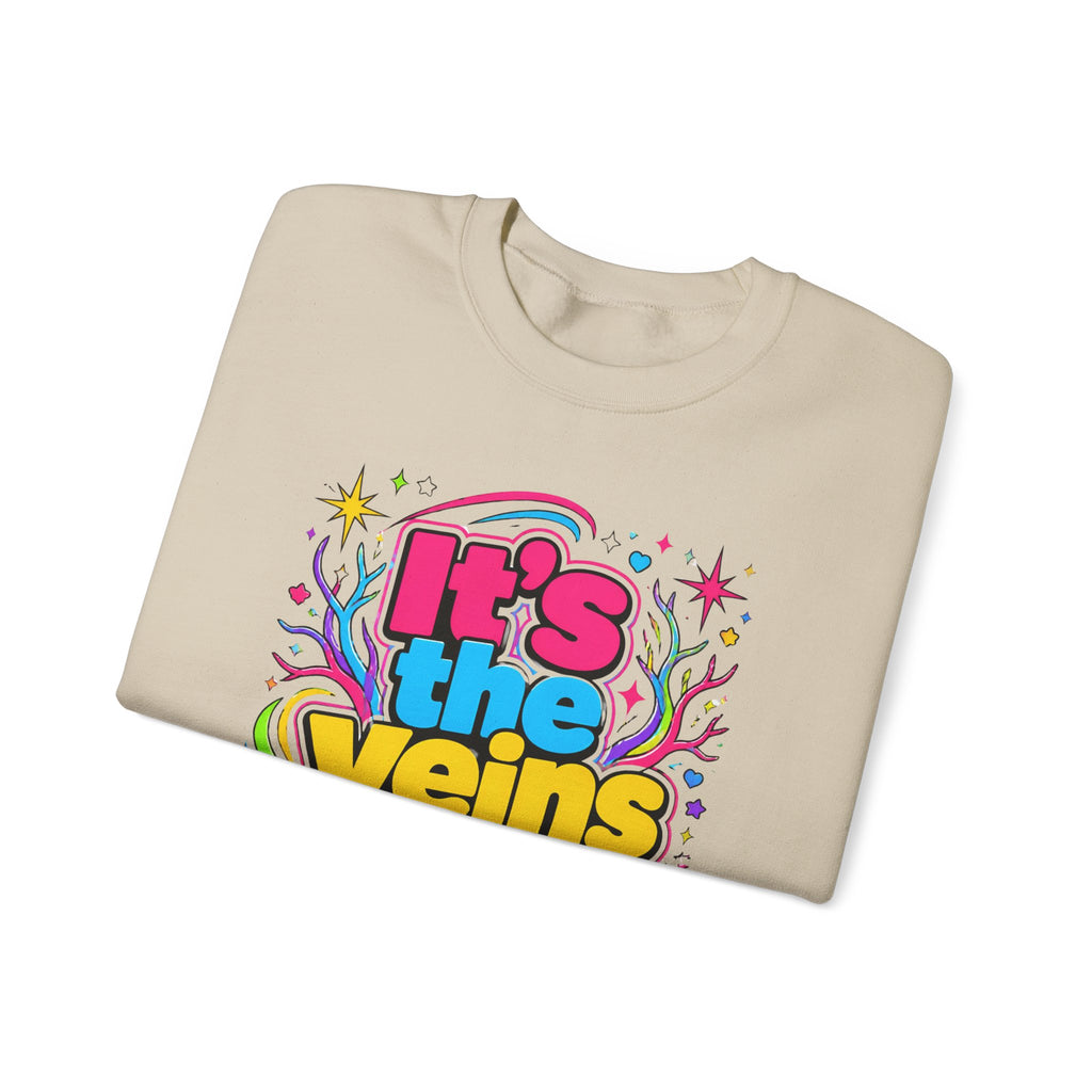 Crewneck Sweatshirt - "It's the Veins for Me" Colorful Retro Graphic