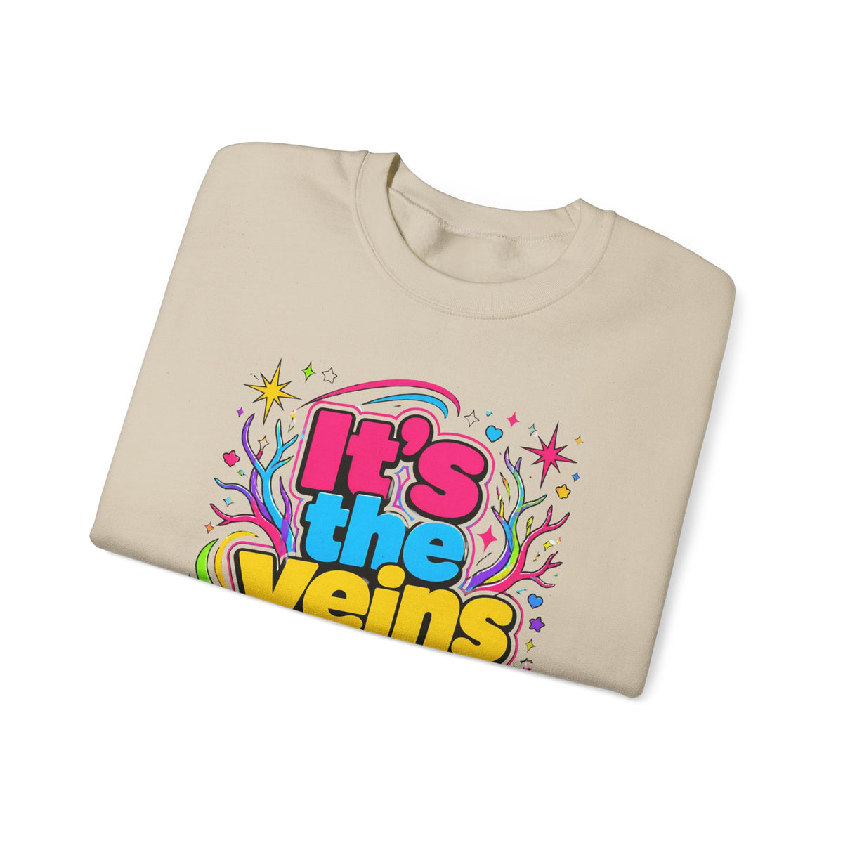 Crewneck Sweatshirt - "It's the Veins for Me" Colorful Retro Graphic
